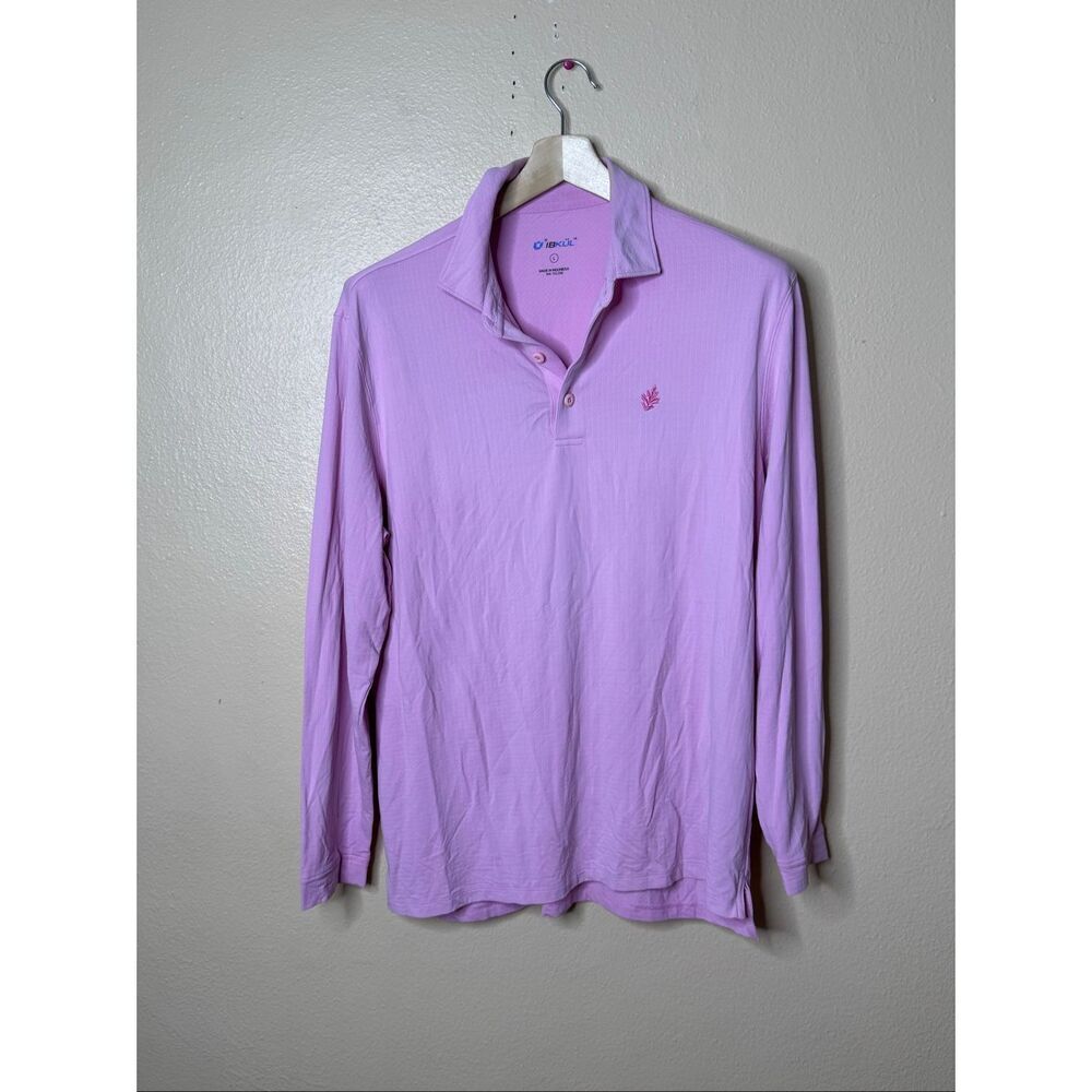 IBKUL Shirt Mens Large Pink Polo UPF 50 Cooling Long Sleeve Golf Performance